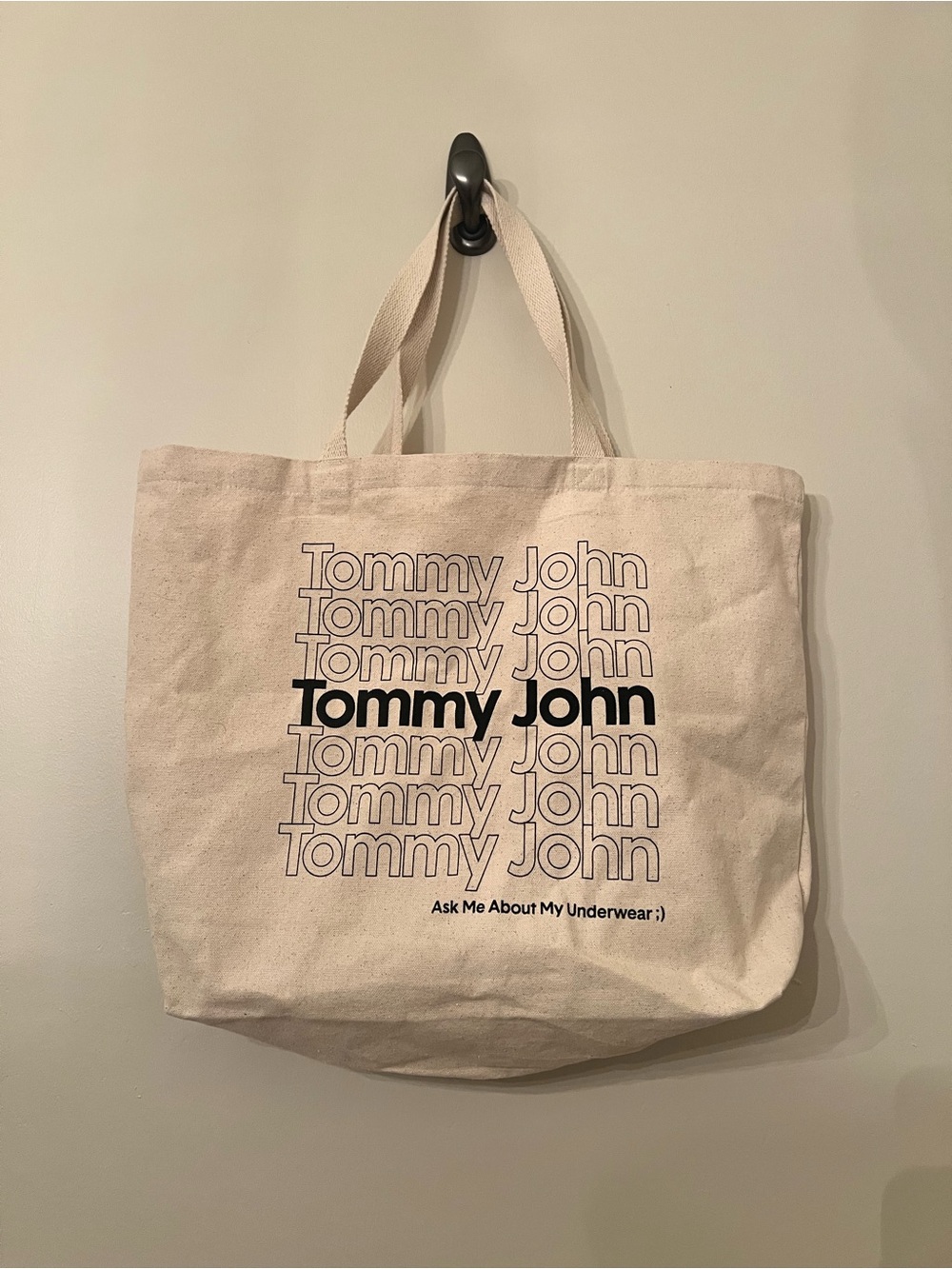 Tommy John Cream Canvas Tote with Black Logo